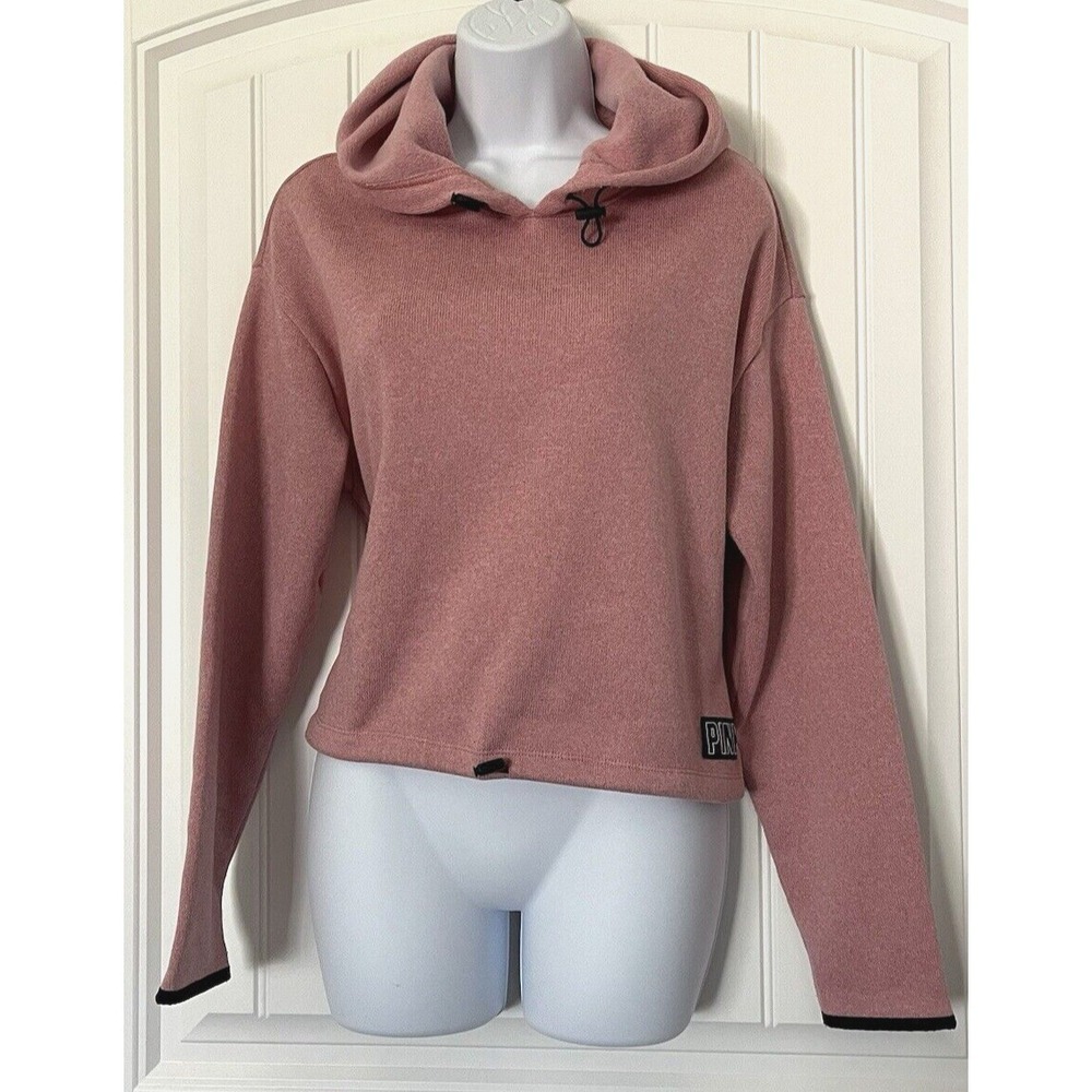 PINK Victoria's Secret Womens Sweatshirt Small Pink Cropped Hoodie Logo Pullover - Picture 1 of 8